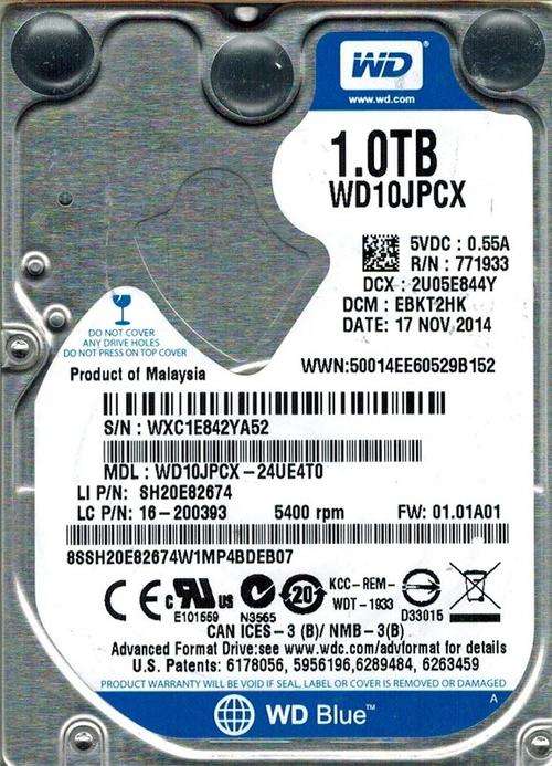 WD Blue WD10JPVX 1TB 5400 RPM 8MB Cache SATA 6.0Gb/s 2.5" Internal Notebook Hard Drive