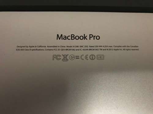 Apple MacBook Pro 15" i7 2.3GHz Retina Display** 8GB** 256 SSD***