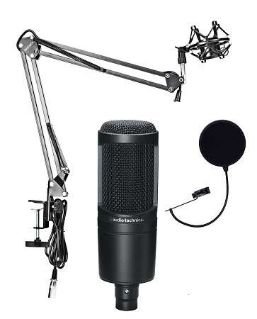 Audio-Technica AT2020 Studio Microphone Bundle with Pop Filter, XLR cable, Suspension Boom, Shock mt