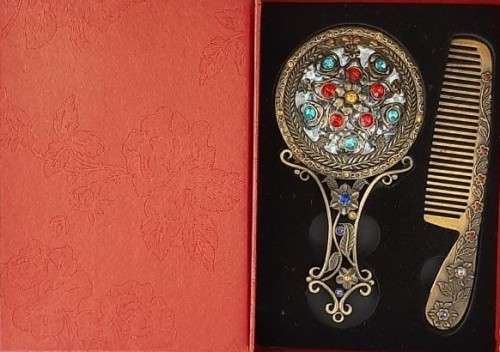 MIRROR COMB BRONZE HANDHELD  SET IN GIFT BOX   -  SAME DAY SHIPPING  !!!!