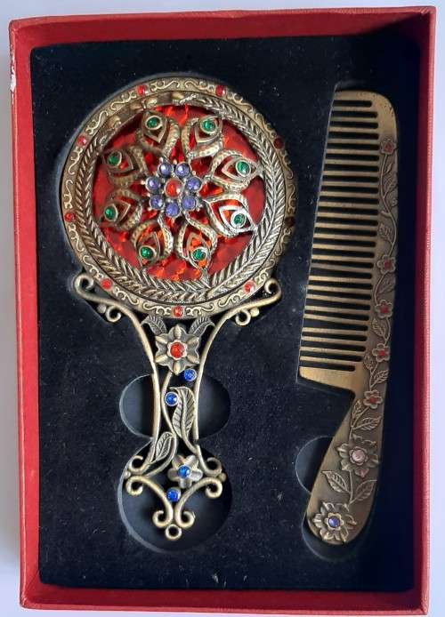 Mirror Comb Bronze Handheld Set in Gift Box