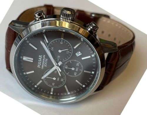 PULSAR MENS CHRONOGRAPH LEATHER STRAP WATCH PT3739X1 PNP