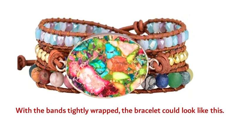Ladies Natural gemstone and leather bracelet