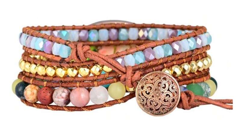 Ladies Natural gemstone and leather bracelet