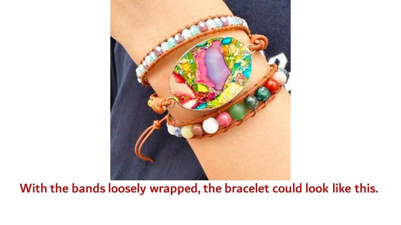 Ladies Natural gemstone and leather bracelet