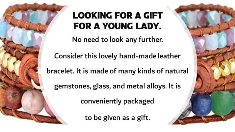 Ladies Natural gemstone and leather bracelet
