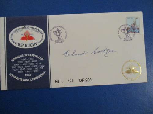 FDC W.P.RUGBY CENTENARY LIMITED 109 OF 200 SIGNED BOLAND COETZEE 1983