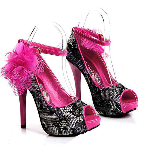 **NEW** UBER STYLISH LADIES LACE DETAIL HIGH HEEL PEEP TOE PUMPS**