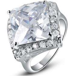 18K RGP in White Gold, Ladies Chunky Engagement Style Ring