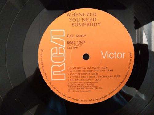 Rick Astley - Whenever You Need Somebody - Vinyl LP record - RCA - 1987 - VG+