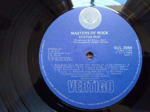 Status Quo - Masters of Rock - Vinyl LP record - Vertigo - 1985 - EX