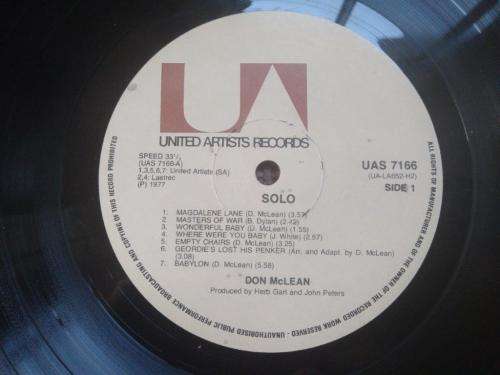 Don Mclean - SOLO - Double Vinyl LP record - UA Records - 1977 - VG+