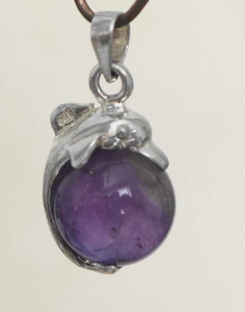 STERLING SILVER DOLPHIN AND AMETHYST PENDANT