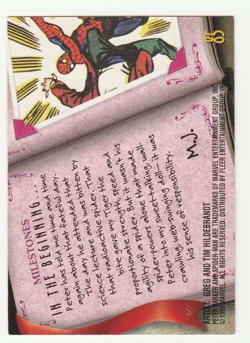 1995 Fleer Ultra Spider-Man (Marvel) - Origin of Spider-Man 85 - Milestones - Greg & Tim Hildebrandt