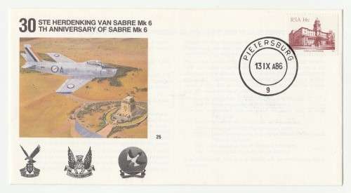 1986 RSA 30th Anniversary of Sabre Mk6 Commemorate FDC SAAF 26 Set
