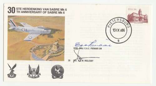 1986 RSA 30th Anniversary of Sabre Mk6 Commemorate FDC SAAF 26 Set
