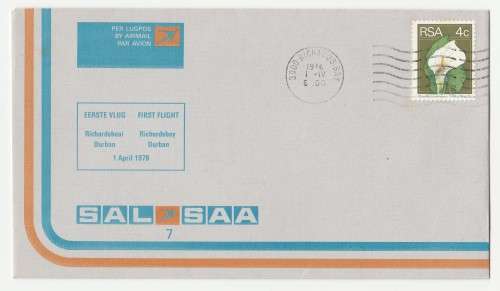 1976 RSA SAA Durban-Richards Bay SA 581 First Flight Commemorative Cover 7
