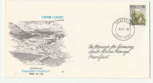 1980 RSA SAA CT-Frankfurt SA 248 First Flight Commemorative Cover 33