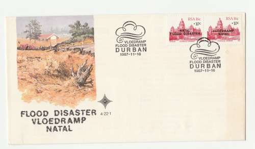 1987 RSA The Natal Flood Disaster FDC 4.22.1 (`87 & `88 Date-stamp) Set