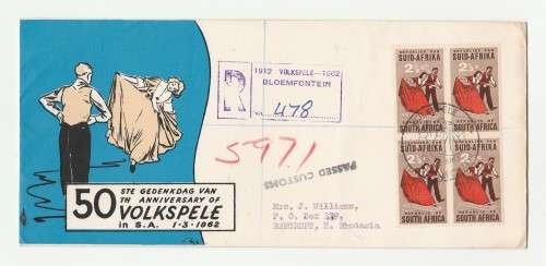 1962 RSA 50th Anniversary of Volkspele Commemorative Cover