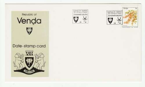 1984 Venda SAFHA 84 SAPDA Johannesburg Date-stamp Card