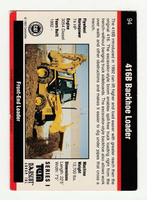 1993 TCM Caterpillar Earthmovers Series I 416B Backhoe Loader 94