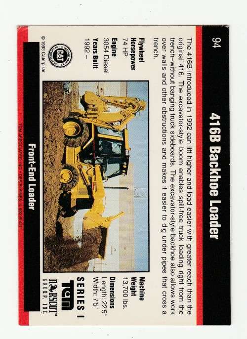 1993 TCM Caterpillar Earthmovers Series I 416B Backhoe Loader 94