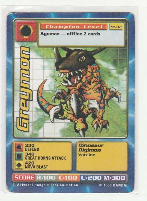 1999 Bandai Digimon 1st Edition Greymon St-02