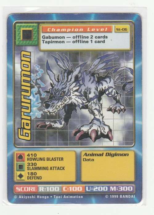 1999 Bandai Digimon 1st Edition Garurumon St-06