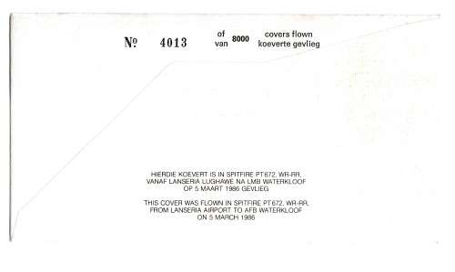 1986 RSA Spitfire 50 Golden Years # 4013/8000 Commemorate FDC SAAF 24 Set