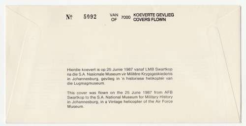 1987 RSA 1st SA Built Hawker Hartbees # 5092/7000 Commemorate FDC SAAF 30 Set