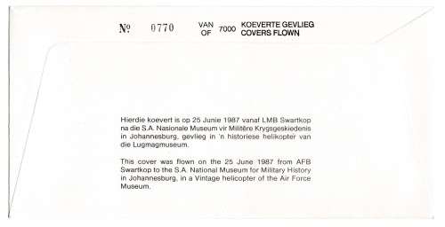 1987 RSA 1st SA Built Hawker Hartbees # 5092/7000 Commemorate FDC SAAF 30 Set