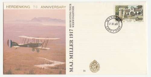 1987 RSA  Maj Miller 1917 Recruiting Tour # 3266/ 6000 Commemorate FDC SAAF 31 Set