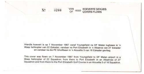 1987 RSA  Maj Miller 1917 Recruiting Tour # 3266/ 6000 Commemorate FDC SAAF 31 Set
