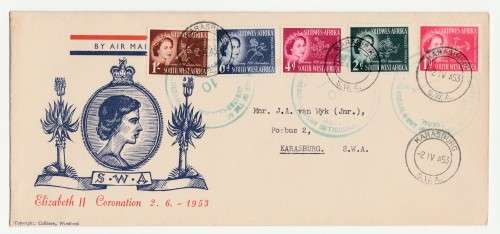 1953 South-West Africa Elizabeth II Coronation 2.6.1953 FDC