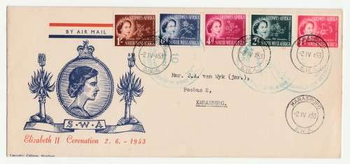 1953 South-West Africa Elizabeth II Coronation 2.6.1953 FDC