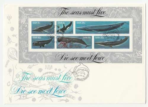 1980 South-West Africa Whales in SWA Waters FDC 28 and Miniature Sheet S3 Set