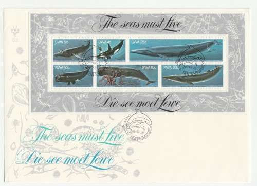 1980 South-West Africa Whales in SWA Waters FDC 28 and Miniature Sheet S3 Set
