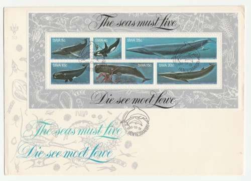 1980 South-West Africa Whales in SWA Waters FDC 28 and Miniature Sheet S3 Set