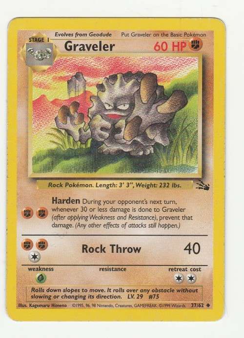 Pokemon FOSSIL Wizards Of The Coast 1999 - Graveler 37/62 - Uncommon