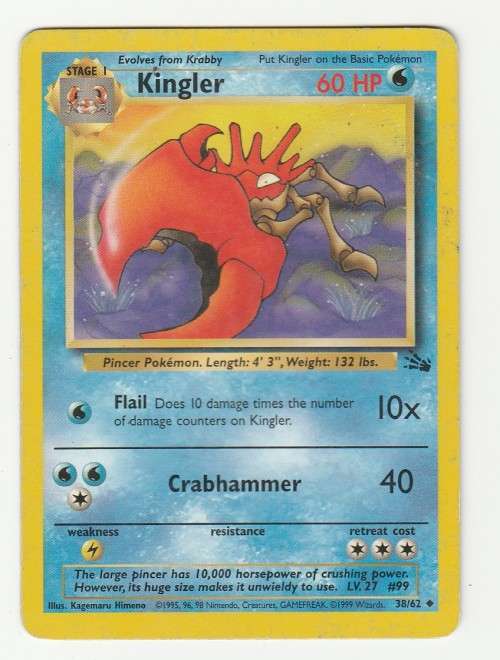 Pokemon FOSSIL Wizards Of The Coast 1999 - Kingler 38/62 - Uncommon