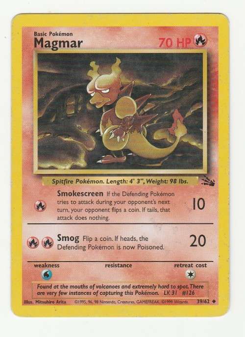 Pokemon FOSSIL Wizards Of The Coast 1999 - Magmar 39/62 - Uncommon