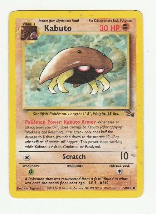Pokemon FOSSIL Wizards Of The Coast 1999 - Kabuto 50/62 - Common