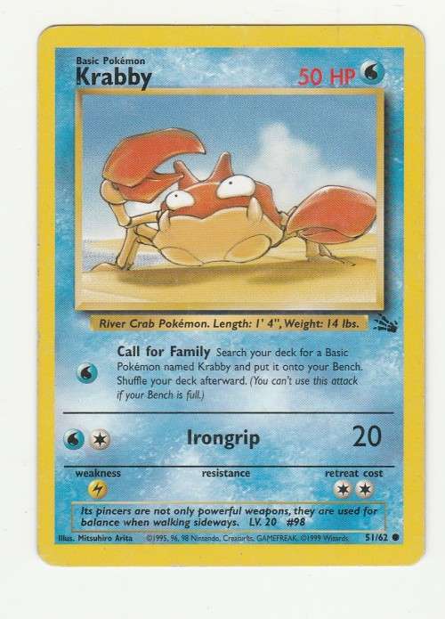 Pokemon FOSSIL Wizards Of The Coast 1999 - Krabby 51/62 - Common