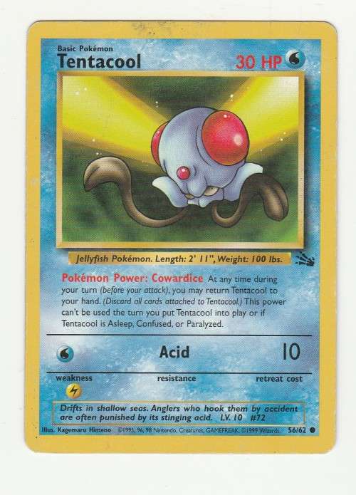 Pokemon FOSSIL Wizards Of The Coast 1999 - Tentacool 56/62 - Common