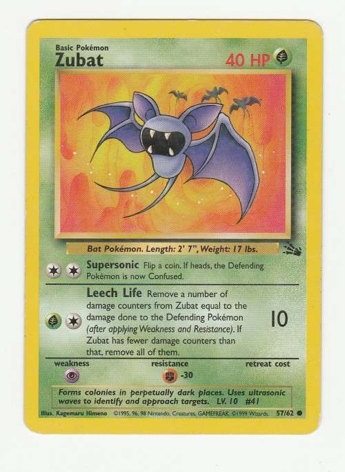 Pokemon FOSSIL Wizards Of The Coast 1999 - Zubat 57/62 - Common