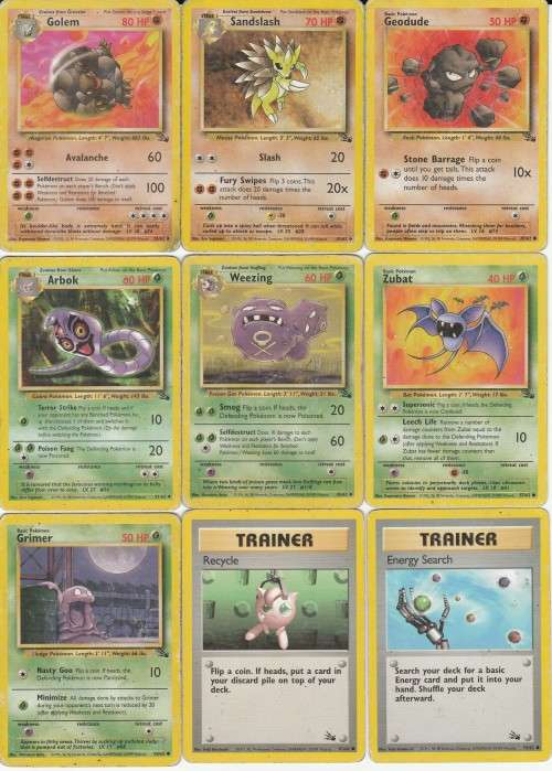 Pokemon FOSSIL Wizards Of The Coast 1999 - 9 Random Card Set 2