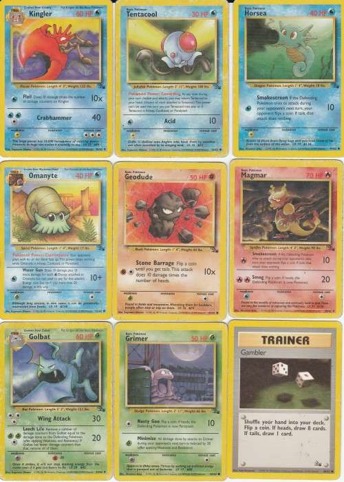 Pokemon FOSSIL Wizards Of The Coast 1999 - 9 Random Card Set 3