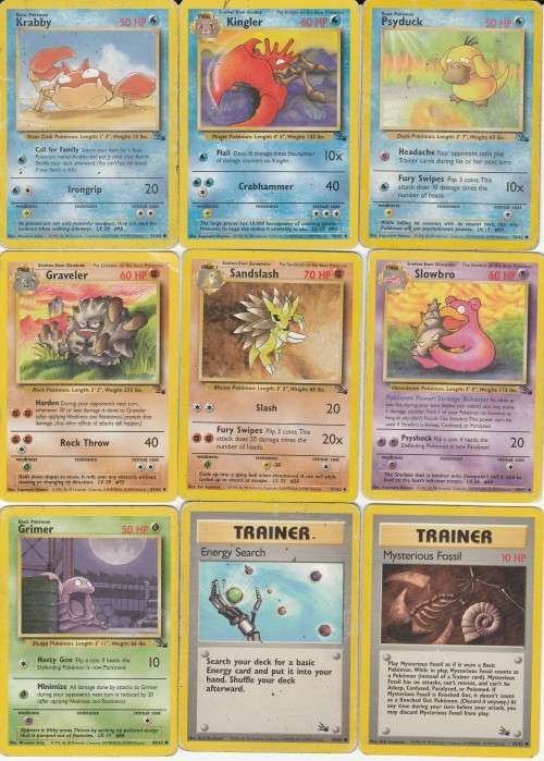 Pokemon FOSSIL Wizards Of The Coast 1999 - 9 Random Card Set 4