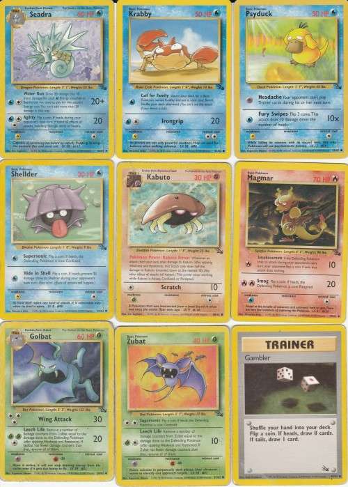 Pokemon FOSSIL Wizards Of The Coast 1999 - 9 Random Card Set 5